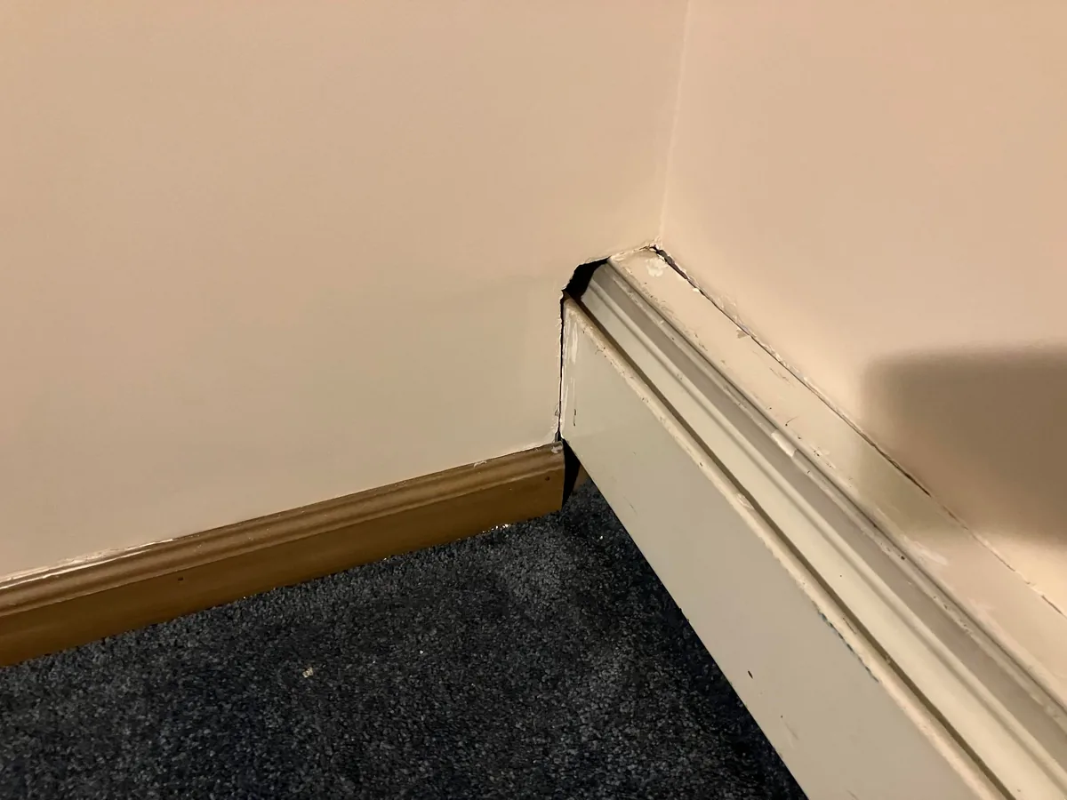 Hydronic baseboard radiator running along the base of a wall